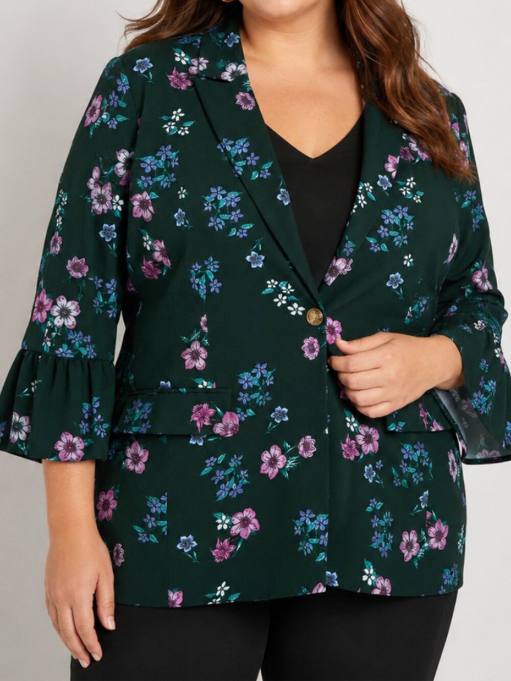 Lane Bryant Ruffled Sleeve Floral Blazer